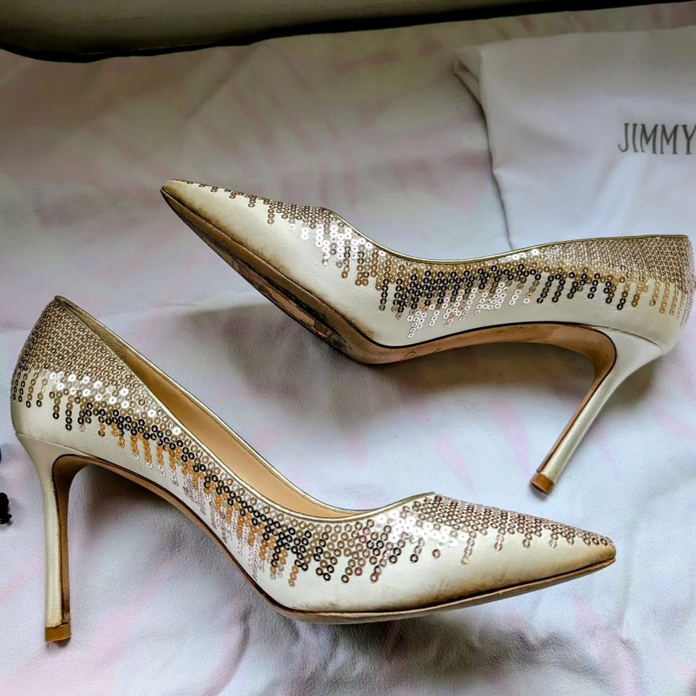 Jimmy Choo Sparkling Gold Sequin Heels - Picture 2 of 6